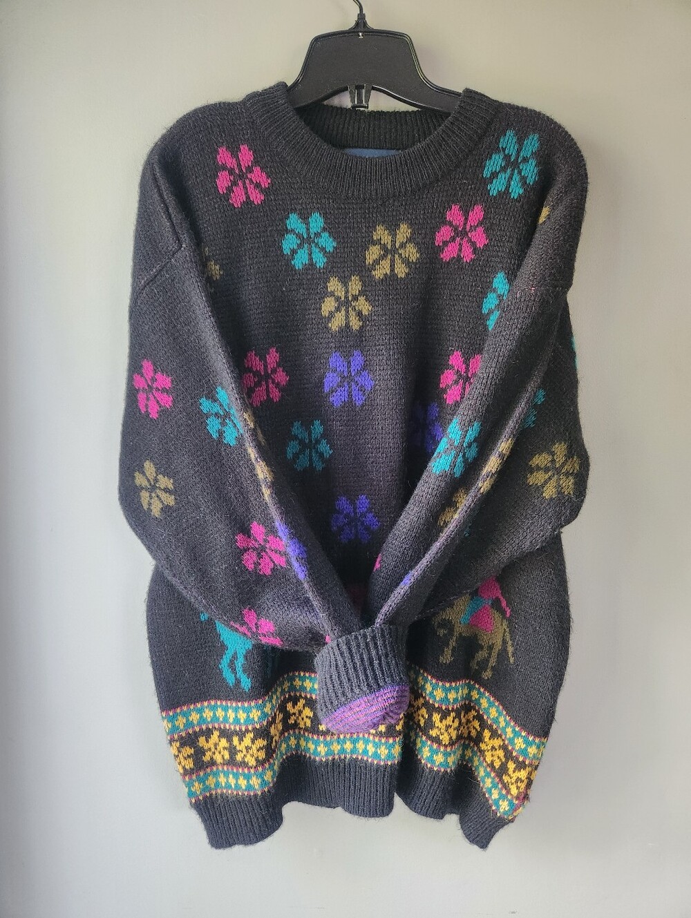 Bay Club 80s 90s Floral Animals Geometric Pattern Knit Sweater - Picture 7 of 10